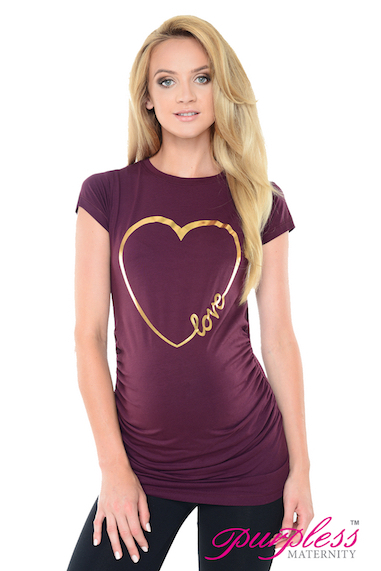 Purpless Maternity Gold Love Heart-Slogan Cotton Printed Pregnancy Top 2011 